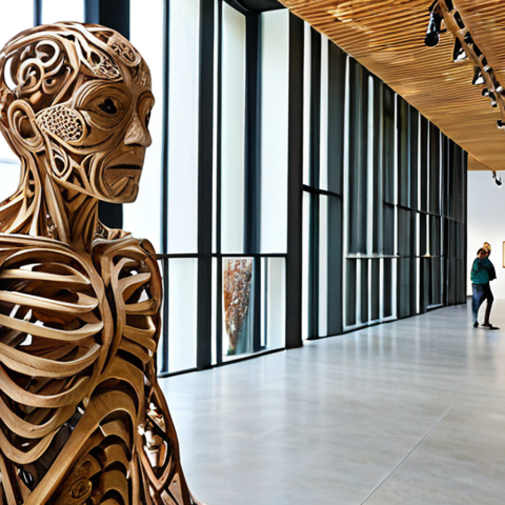 생태 미술의 윤리적 고려사항 - Recycled Wood Sculpture in a Modern Art Exhibition**
"A massive, intricate sculpture made of recycl...