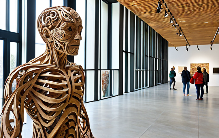 생태 미술의 윤리적 고려사항 - Recycled Wood Sculpture in a Modern Art Exhibition**
"A massive, intricate sculpture made of recycl...