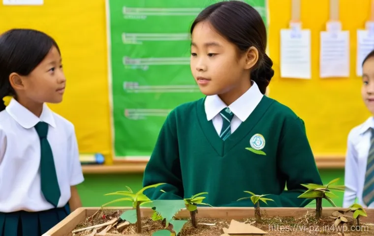 학교에서 시행하는 생태 미술 프로젝트 - **Prompt:** A heartwarming and inspiring image showcasing a "recycled art exhibition" in the courtya...