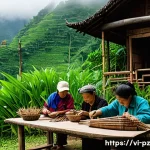 Home 15 여행과 생태 미술의 만남 - A vibrant eco-art workshop scene in a lush Vietnamese mountain village, featuring local artisans and...