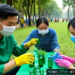 Home 19 생태 미술의 대중화 전략 - A vibrant community workshop scene in a Vietnamese urban park, featuring diverse people creatively a...