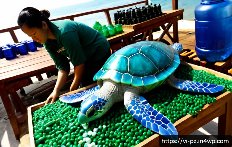 해양 플라스틱을 활용한 예술 프로젝트 - Photorealistic coastal art workshop in Da Nang, Vietnam, Vietnamese artists assembling a large sea t...