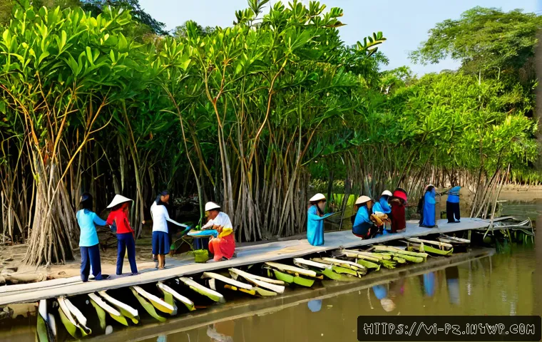 미술 프로젝트로 지역 생태계 보호하기 - Photorealistic community art project in a Vietnamese riverside village, diverse local students and e...